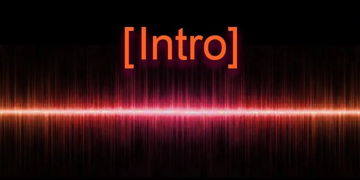Suno Prompt Syntax: AI music Intro tag over an orange and pink audio waveform.