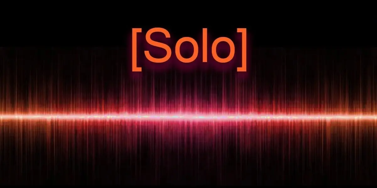 Suno Prompt Syntax: AI music Solo tag over an orange and pink audio waveform.